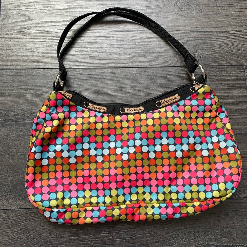 LeSportsac Multicolor Polka Dot Small Nylon Zipper Bag Double Strap